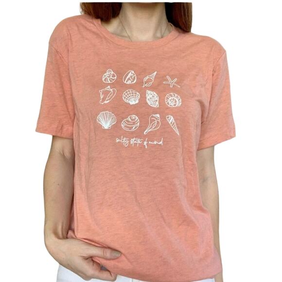 Handmade Women's Peach Beach Seashell Graphic T Shirt Burnout Size Medium - Picture 1 of 7